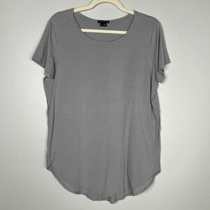 Theory Mixed Media Pima Cotton Modal Blend Curved Hem Short Sleeve Top Sz Lg